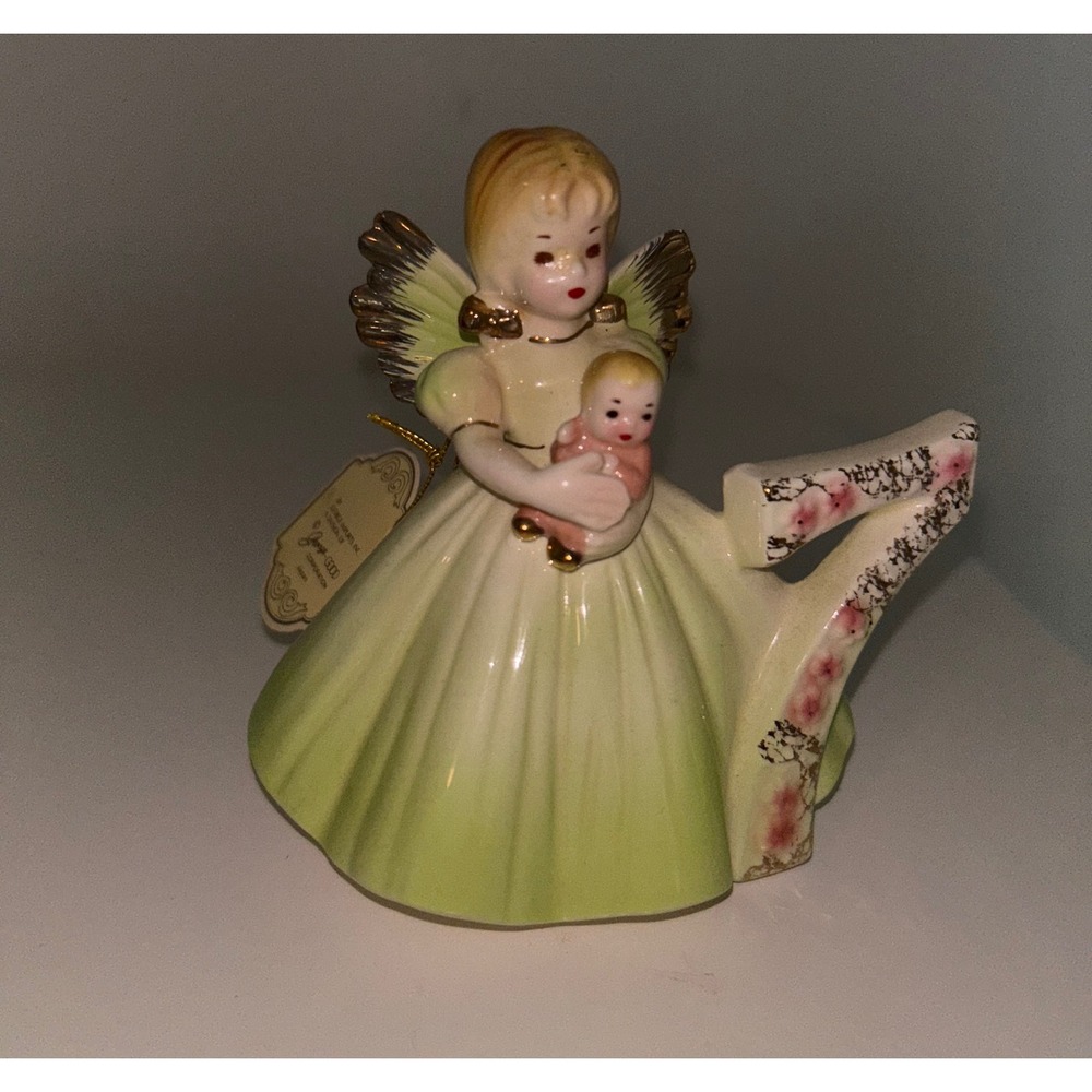 Josef Originals Birthday Angel Figurine Age 7 Seventh Year Green Dress Japan
